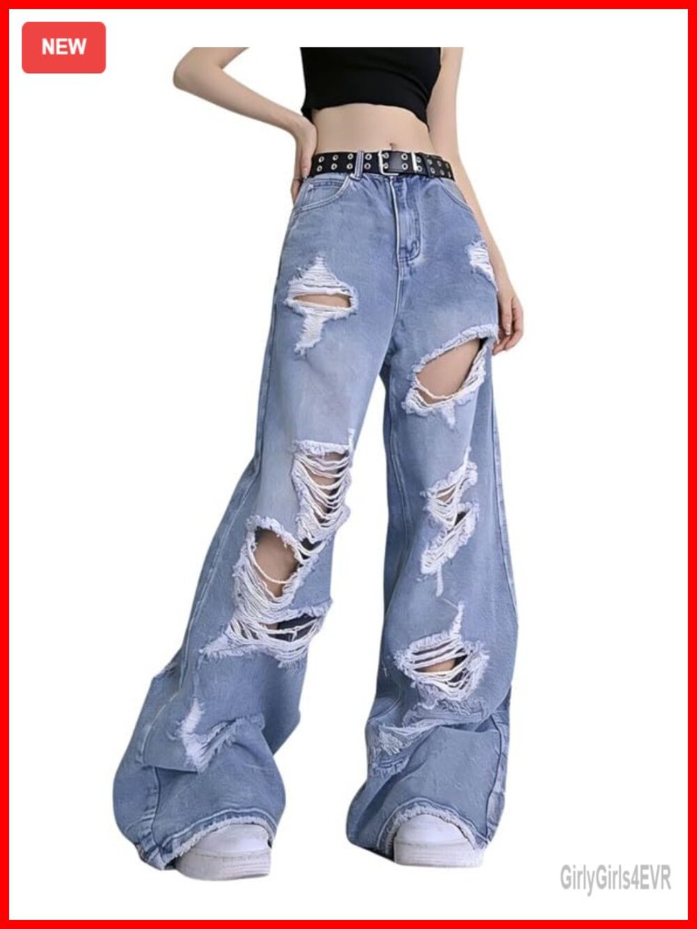 Baggy Ripped Straight Leg High Waisted Distressed Jeans Y2K - Picture 2 of 5